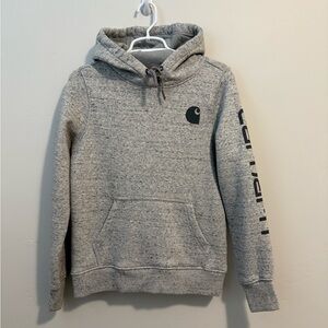WOMEN'S RELAXED FIT MIDWEIGHT LOGO SLEEVE GRAPHIC HOODIE